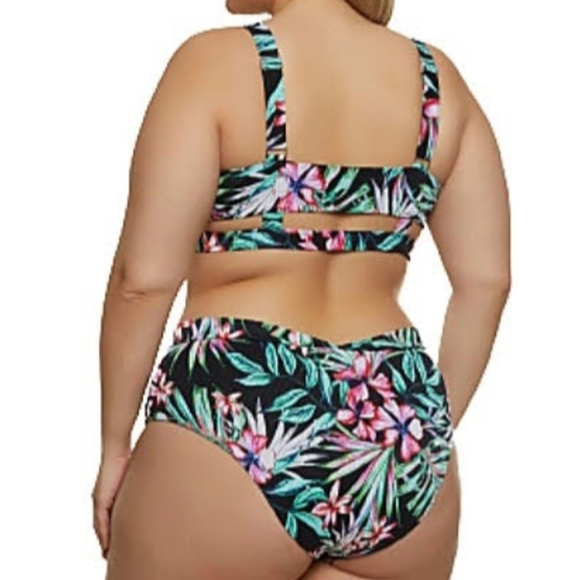 SEXY ☆ BLACK TROPICAL PRINT ☆ ZIP FRONT ☆ CAGED RIBBED BIKINI ☆ NWT - Picture 4 of 12